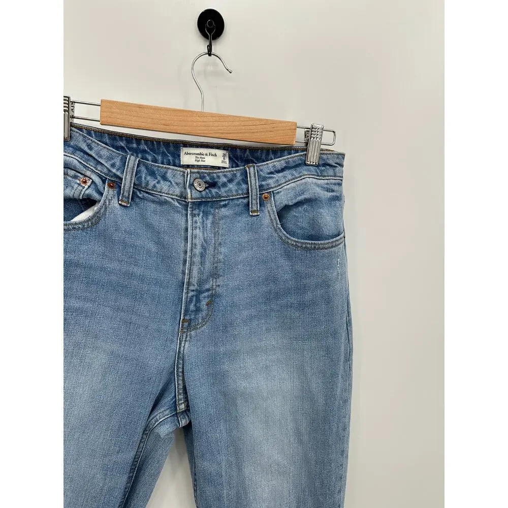 Abercrombie & Fitch The Mom High Rise Jeans Women 8R‎ Distressed Curve Love Blue